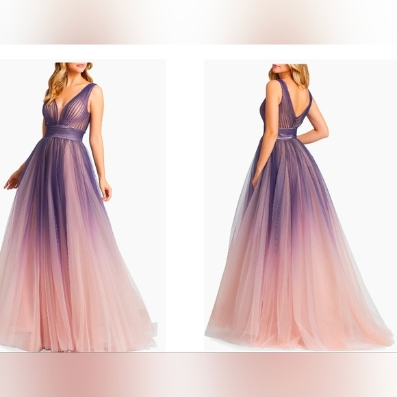 NWT Mac Duggal Indigo Ombre Purple Pink Maxi Tulle Dress Sz 6